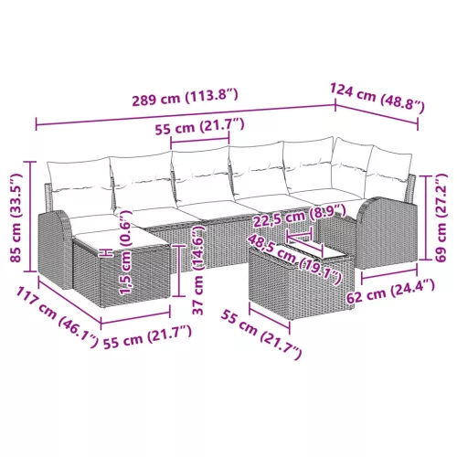  Kerti Kanapé Szett párnával 8 pcs Barna Poly Rattan