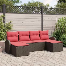  Kerti Kanapé Szett párnával 6 pcs Barna Poly Rattan