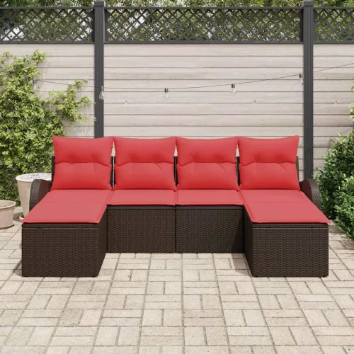  Kerti Kanapé Szett párnával 6 pcs Barna Poly Rattan
