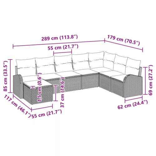  8 Darabos Kerti Kanapé Készlet Párnákkal Fekete Poli Rattan