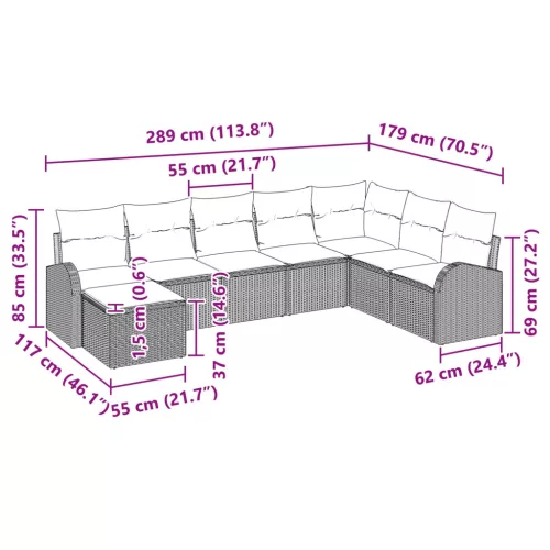  Kerti Kanapé Szett 8 pcs Barna Poli rattan