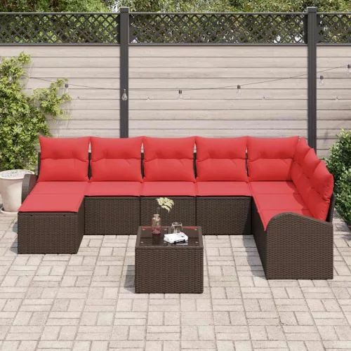  Kerti Kanapé Szett párnával 9 pcs Barna Poly Rattan