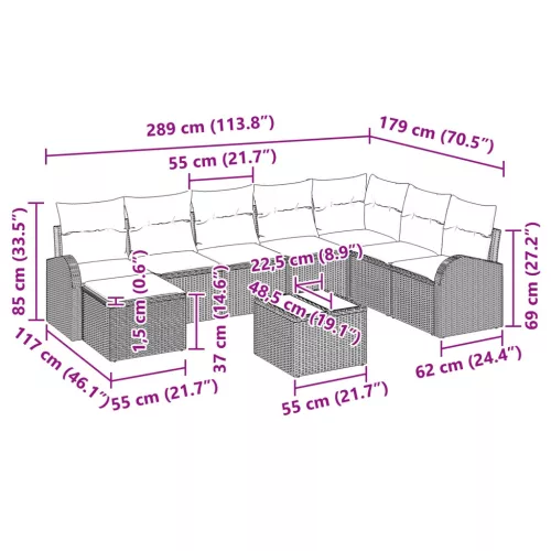  Kerti Kanapé Szett párnával 9 pcs Barna Poly Rattan