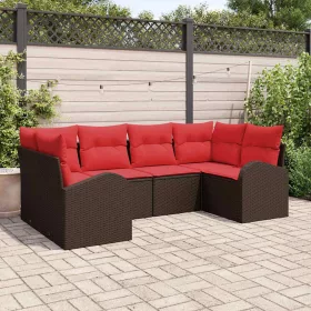  Kerti Kanapé Szett párnával 6 pcs Barna Poly Rattan