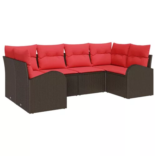  Kerti Kanapé Szett párnával 6 pcs Barna Poly Rattan