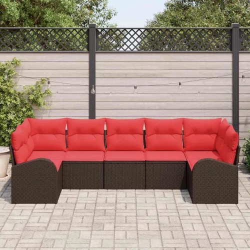  Kerti Kanapé Szett párnával 7 pcs Barna Poly Rattan