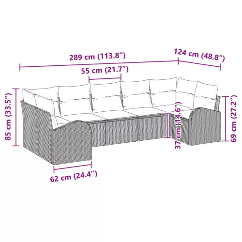  Kerti Kanapé Szett párnával 7 pcs Barna Poly Rattan