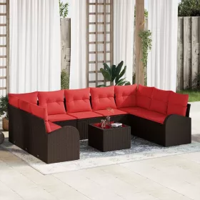  Kanapé Szett párnával 10 pcs Barna Poly Rattan