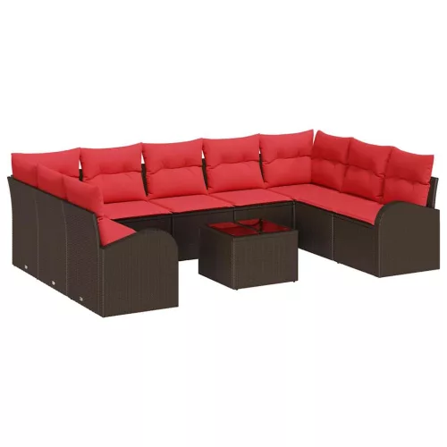 Kanapé Szett párnával 10 pcs Barna Poly Rattan