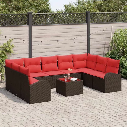  Kanapé Szett párnával 10 pcs Barna Poly Rattan