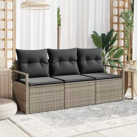    3 részes kert kanapé szett párnákkal, szürke poli rattan