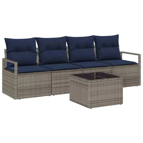  Kanapé Szett 5 pcs Szürke és Kék polirattan