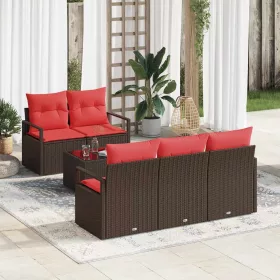  Kanapé Szett 6 pcs Barna és Piros polirattan