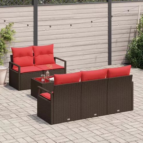  Kanapé Szett 6 pcs Barna és Piros polirattan