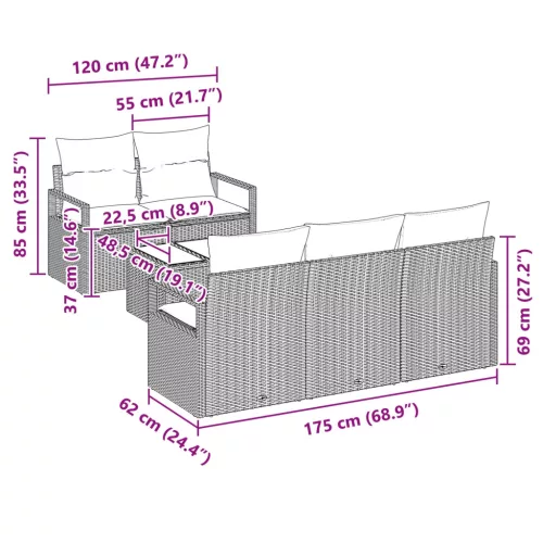  Kanapé Szett 6 pcs Barna és Piros polirattan
