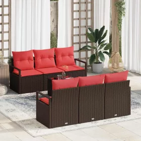  Kanapé Szett párnával 7 pcs Barna és Piros polirattan