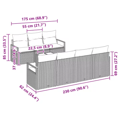  8 darabos kerti kanapé szett párnákkal szürkében - Poli Rattan