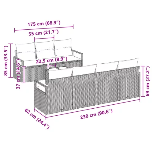  Kanapé Szett párnával 8 pcs Fekete és Türkiz polirattan