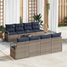  Kanapé Szett párnával 7 pcs Szürke és Kék polirattan