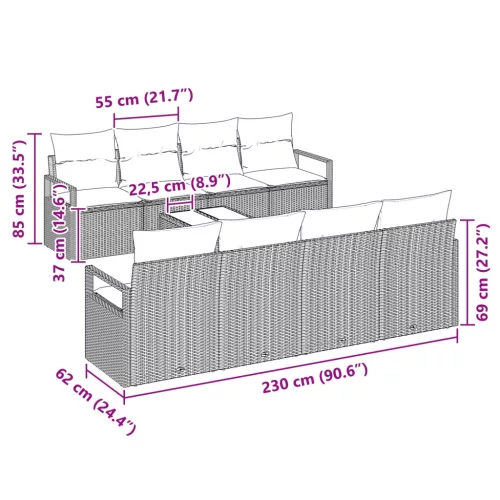  Kanapé Szett párnával 7 pcs Szürke és Kék polirattan