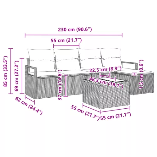  6 darabos kerti kanapé szett párnákkal Fekete Poli Rattan