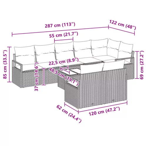  8 részes kerti kanapé szett párnákkal - Barna polirattan