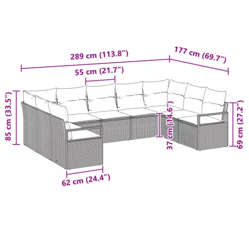  9 darabos kerti kanapészett párnákkal fekete polirattan