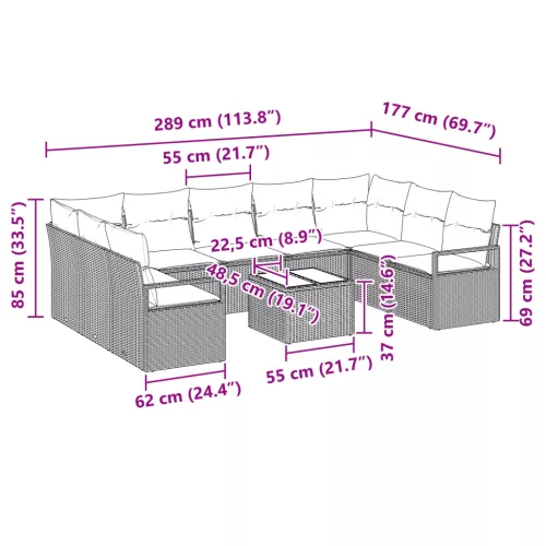  9 részes kert kanapé szett párnákkal szürke poli rattan