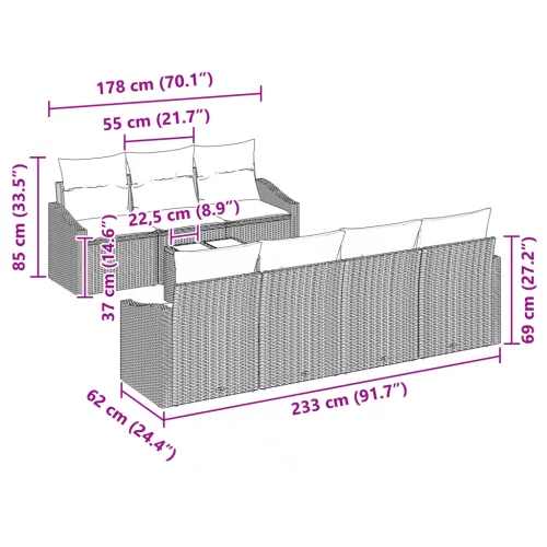  8 darabos kerti kanapészett párnákkal fekete polirattan