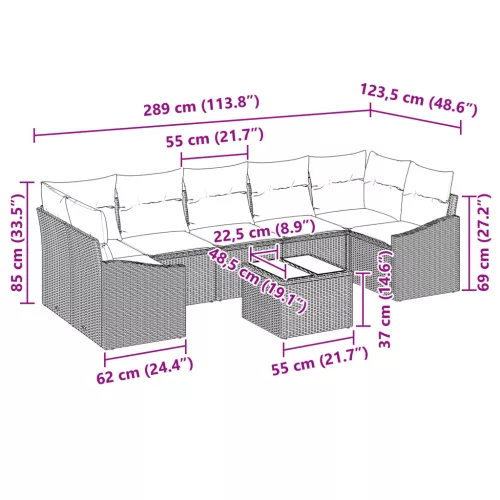  8 darabos kerti kanapé szett párnákkal szürke poli rattan