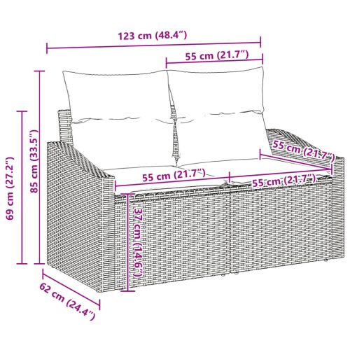  4 darabos Kerti Kanapé Szett Párnákkal Szürke Poli Rattan
