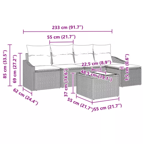  5 Darabos Kert Kanapé Szett Párnákkal Szürke Polirattan