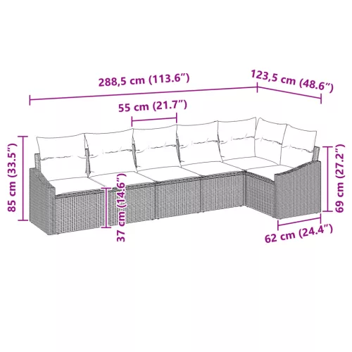  6 darabos kerti kanapészett párnákkal, szürke poli rattan