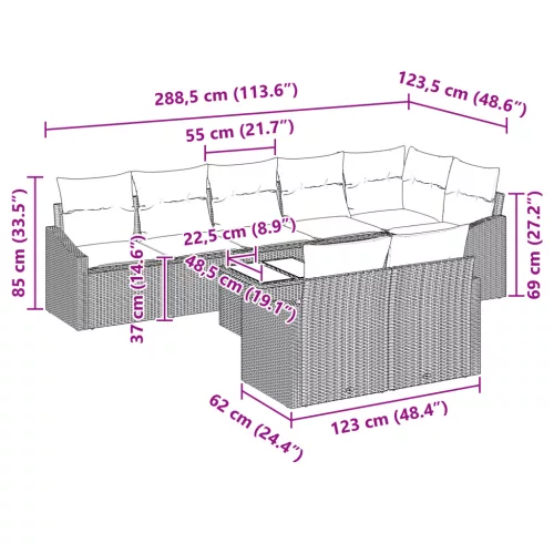  9 részes kertibútor szett párnákkal fekete poli rattan