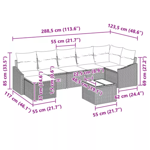  7 Darabos Kerti Kanapé Szett Párnákkal Barna Poli Rattan