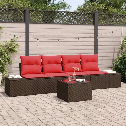 Kanapé Szett párnával 5 pcs Barna polirattan