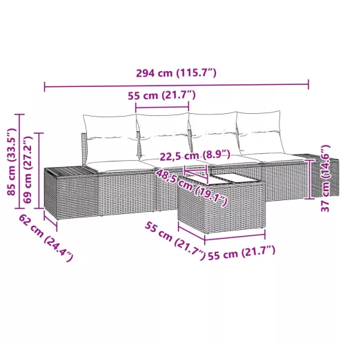  Kanapé Szett párnával 5 pcs Barna polirattan