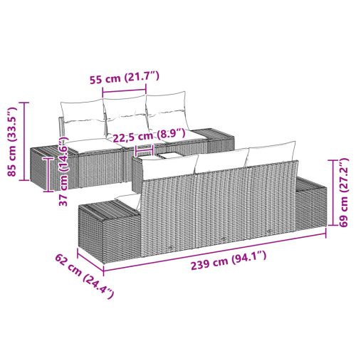  7 részes kerti kanapé készlet párnákkal fekete poli rattan
