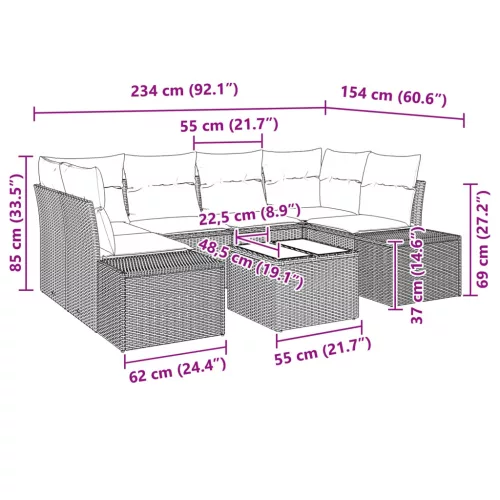  Kerti Kanapé Szett párnával 7 pcs Barna polirattan
