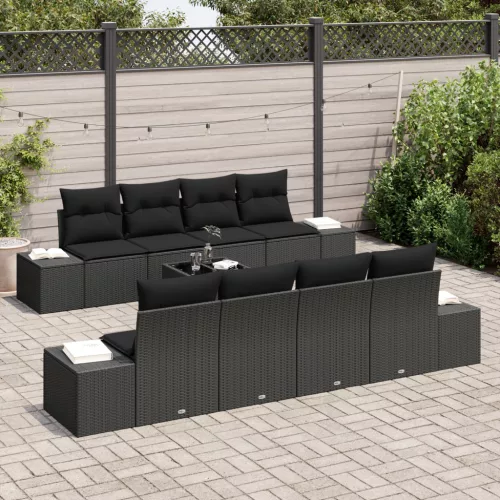 Kanapé 6 pcs Fekete 294 x 62 x 69 cm polirattan