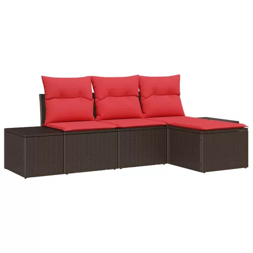  Kanapé Szett párnával 4 pcs Barna Poly Rattan
