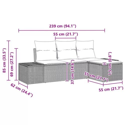  Kanapé Szett párnával 4 pcs Barna Poly Rattan