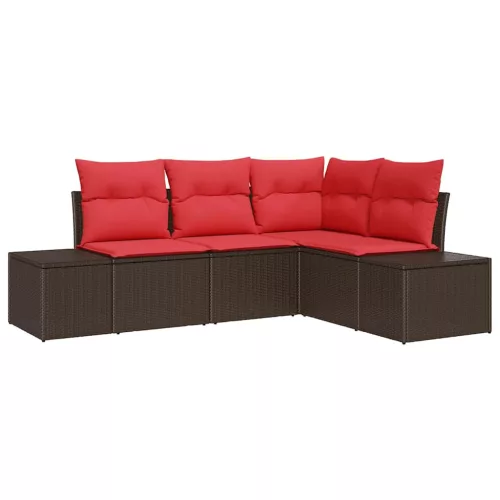  Kerti Kanapé Szett párnával 4 pcs Barna polirattan