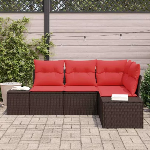  Kerti Kanapé Szett párnával 4 pcs Barna polirattan