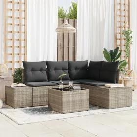  5 darabos kerti sofa szett párnákkal, szürke polirattan