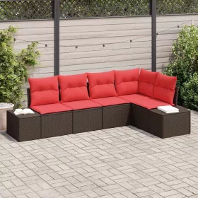  Kerti Kanapé Szett párnával 5 pcs Barna polirattan