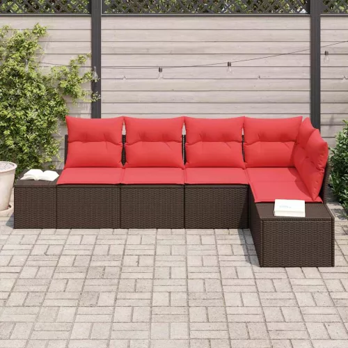  Kerti Kanapé Szett párnával 5 pcs Barna polirattan
