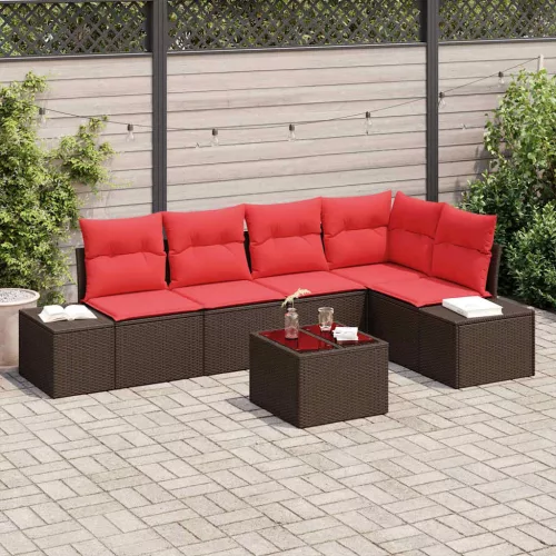  Kerti Kanapé Szett párnával 6 pcs Barna polirattan
