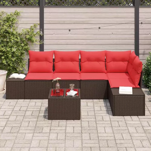  Kerti Kanapé Szett párnával 6 pcs Barna polirattan