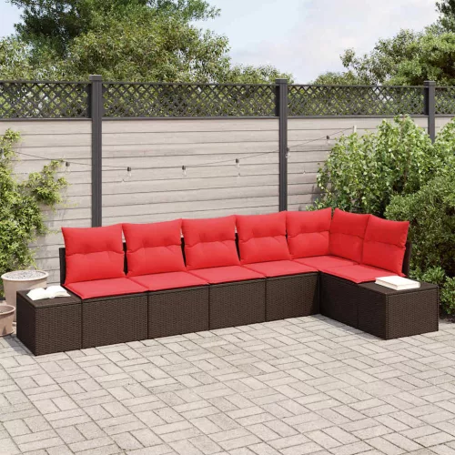  Kerti Kanapé Szett párnával 6 pcs Barna polirattan